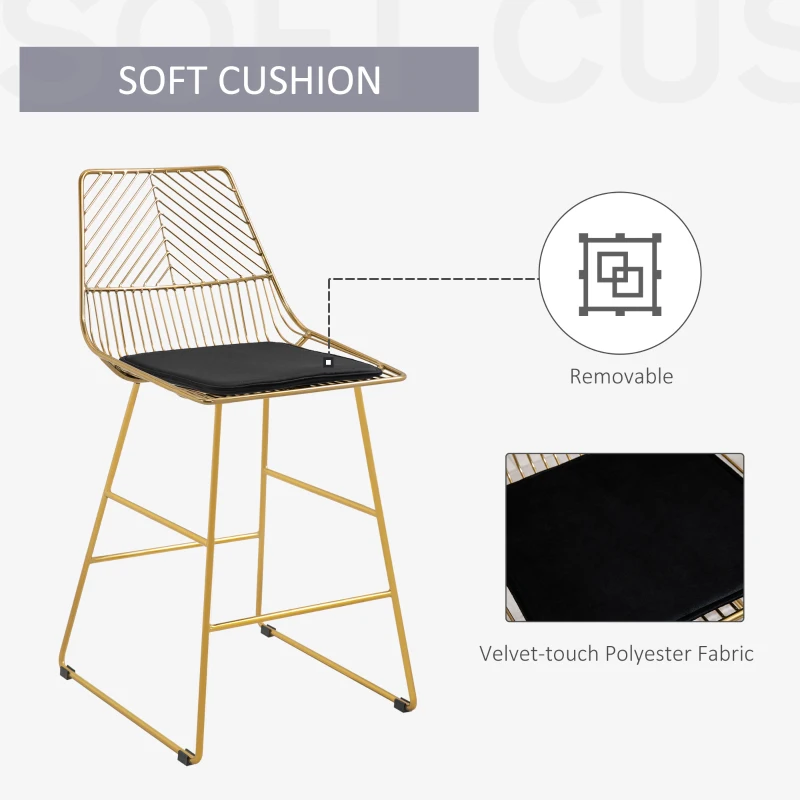 HOMCOM Modern Counter Height Bar Stools Set of 2 pcs Wire Metal Barstools for Kitchen