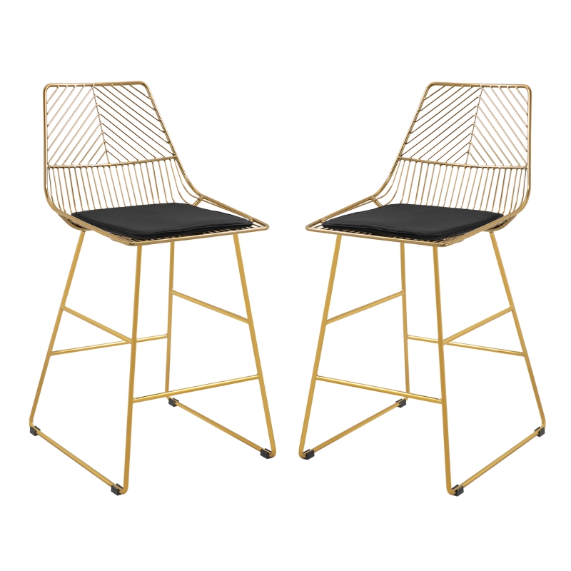 HOMCOM Modern Counter Height Bar Stools Set of 2 pcs Wire Metal Barstools for Kitchen