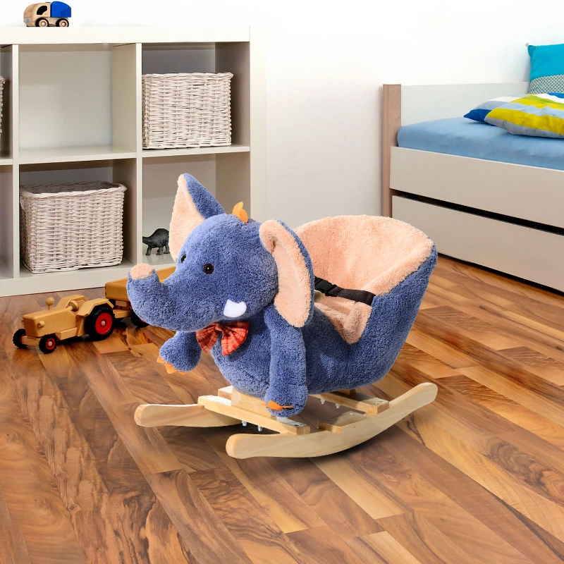 HOMCOM Elephant Rocking, with Sound, Elephant-Blue/Beige