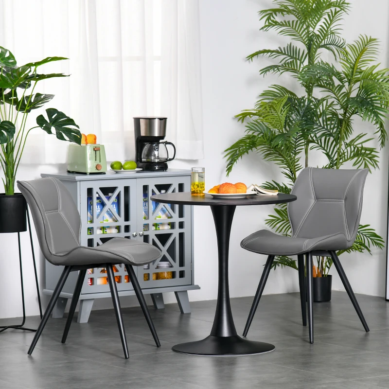HOMCOM Set of 2 Contrast Stitched PU Leather Racing-Style Dining Chairs Accent Grey