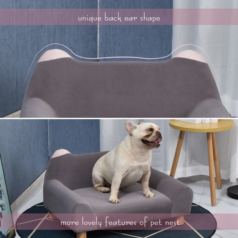 PawHut Faux Velvet Upholstered Sponge Small Pets Sofa Bed Grey