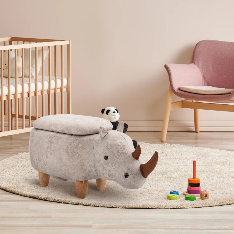 HOMCOM Polyester Upholstered Rhino Storage Stool Grey