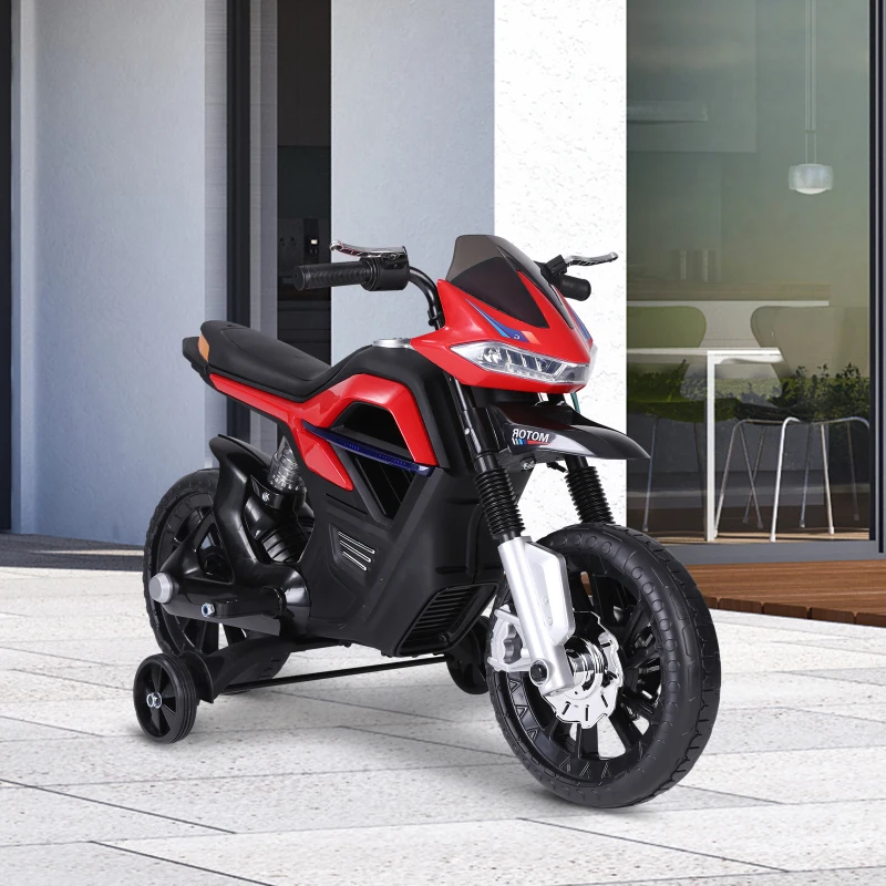HOMCOM  Ride On Kids Electric Motorbike Scooter 6V Battery Powered w/ Brake Reverse Lights and Music Red