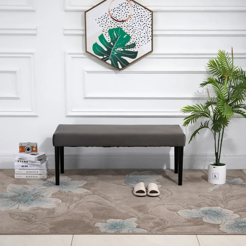 HOMCOM Multipurpose Bench Velvet Upholstered Seat Wood Grey