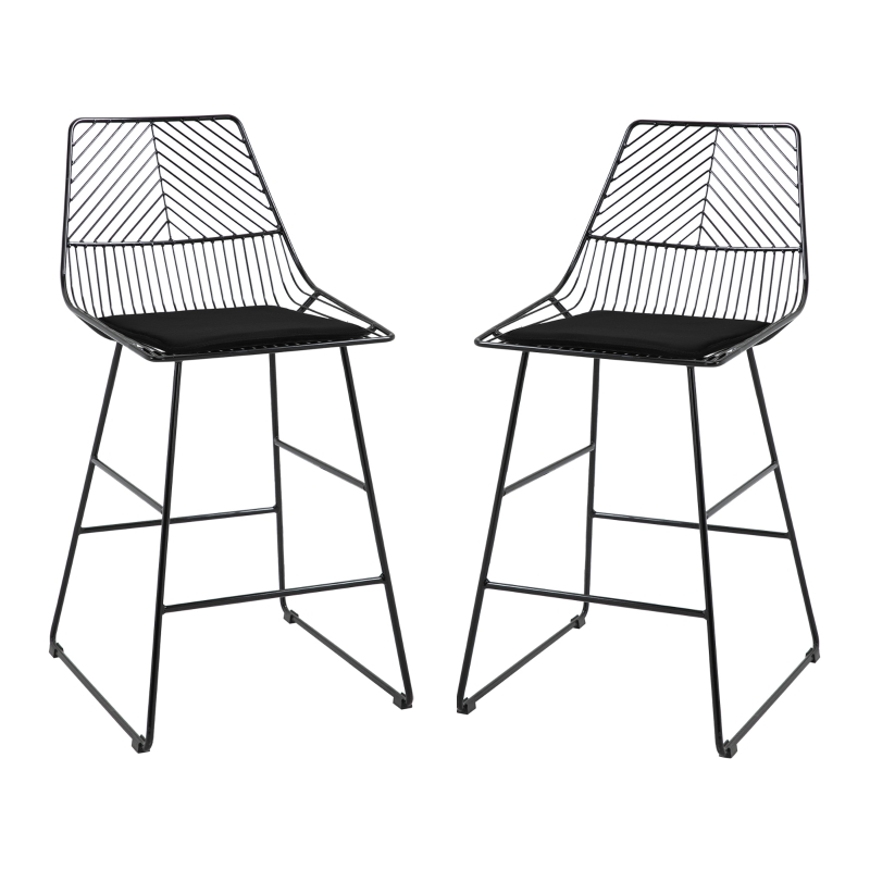 HOMCOM Modern Counter Height Bar Stools Set of 2 pcs Wire Metal Barstools for Kitchen