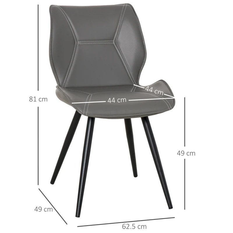 HOMCOM Set of 2 Contrast Stitched PU Leather Racing-Style Dining Chairs Accent Grey