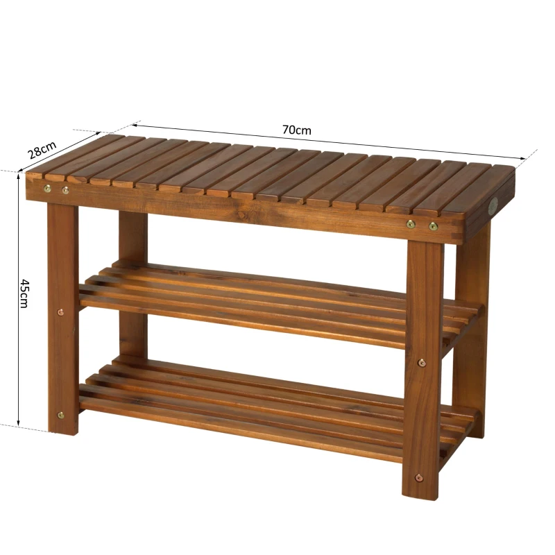 HOMCOM 3-Tier 12 Pairs Shoe Rack Stool, Acacia Wood-Teak Colour