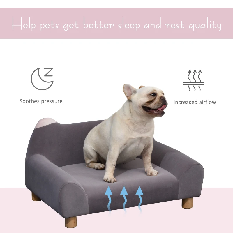 PawHut Faux Velvet Upholstered Sponge Small Pets Sofa Bed Grey