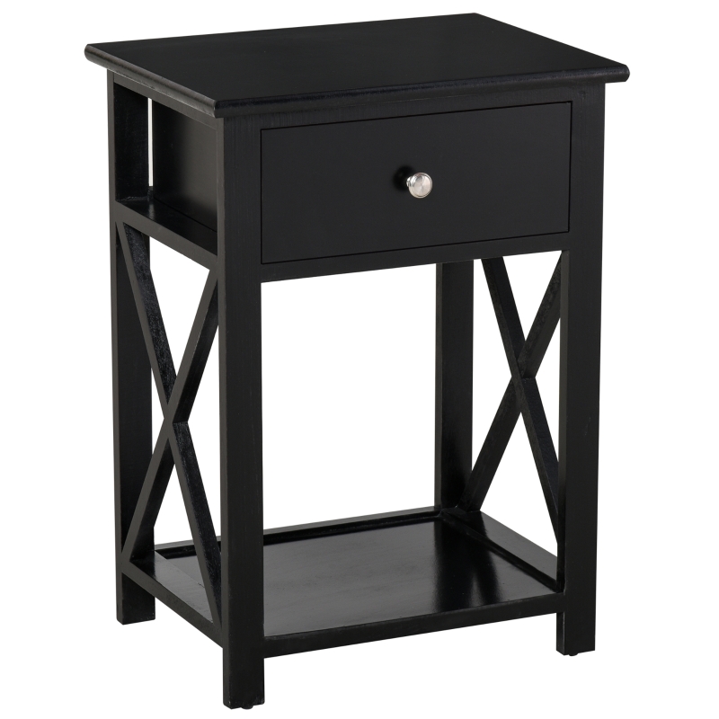 HOMCOM MDF 2-Tier Side Table w/ Drawer Black