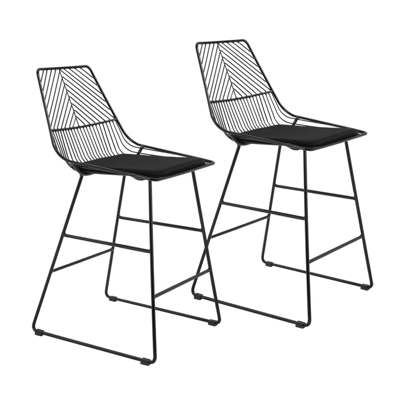 HOMCOM Modern Counter Height Bar Stools Set of 2 pcs Wire Metal Barstools for Kitchen