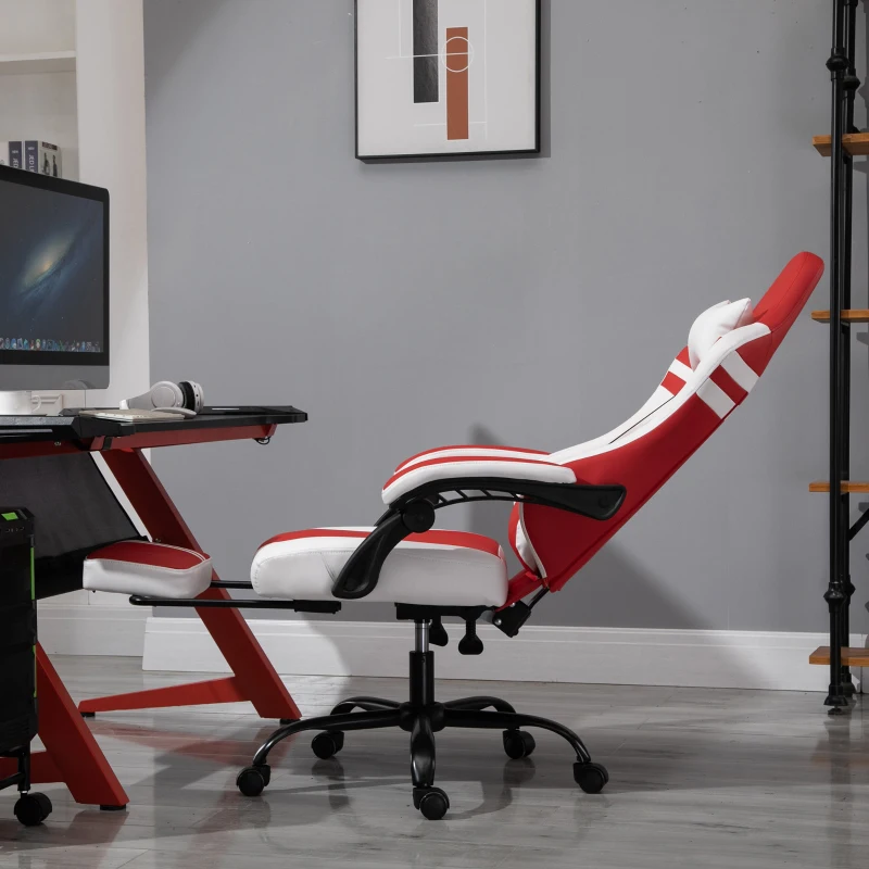 Vinsetto PU Leather Ergonomic Reclining Gaming Chair w/ Retractable Footrest Red/White