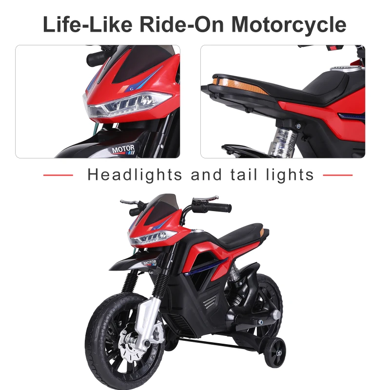 HOMCOM  Ride On Kids Electric Motorbike Scooter 6V Battery Powered w/ Brake Reverse Lights and Music Red