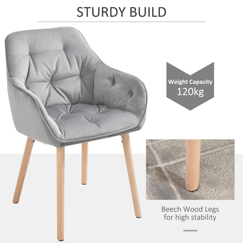 HOMCOM Tufted Dining Chairs Velvet-Touch Fabric Accent Chairs with Wood Legs