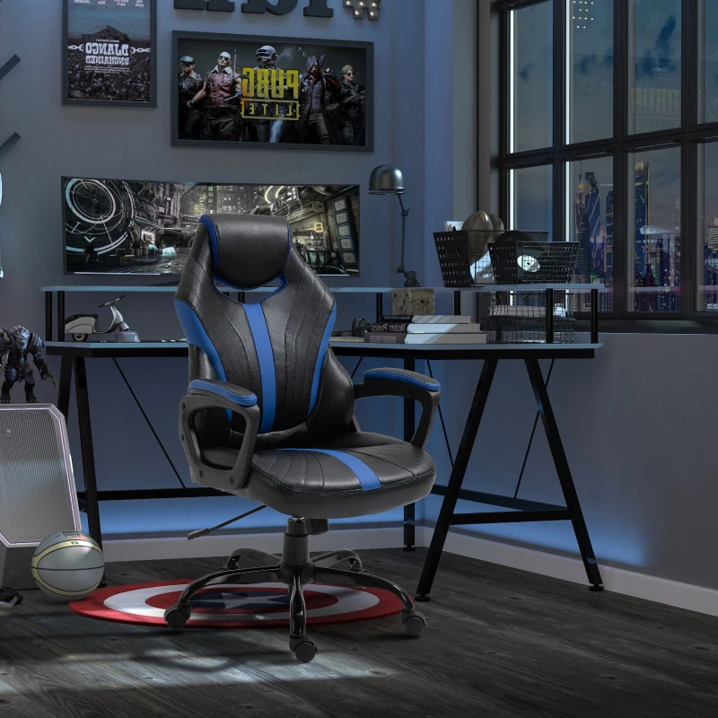 Vinsetto Gaming Chair Swivel Home Office Computer Racing Gamer Desk Chair, Black Blue