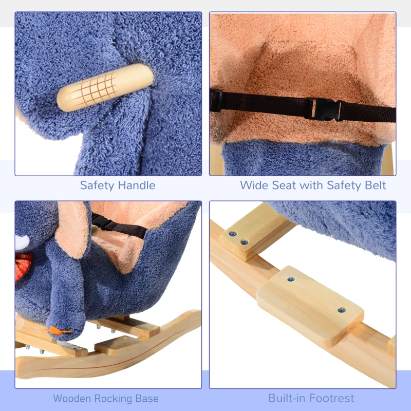 HOMCOM Elephant Rocking, with Sound, Elephant-Blue/Beige