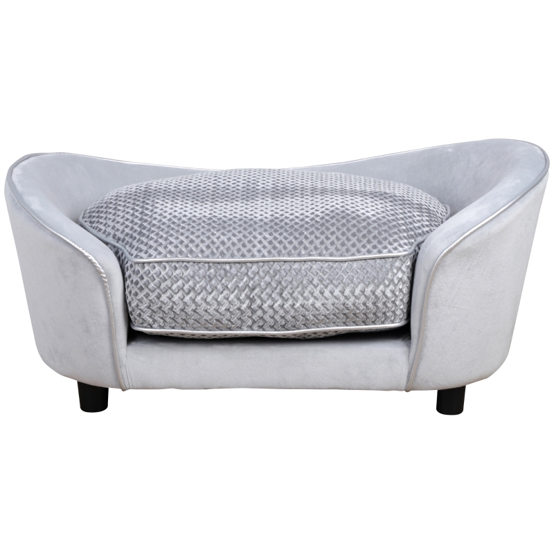 PawHut Pet Sofa Small Sized Dog Sponge Cushioned Soft Plush Bed Lounge Gray
