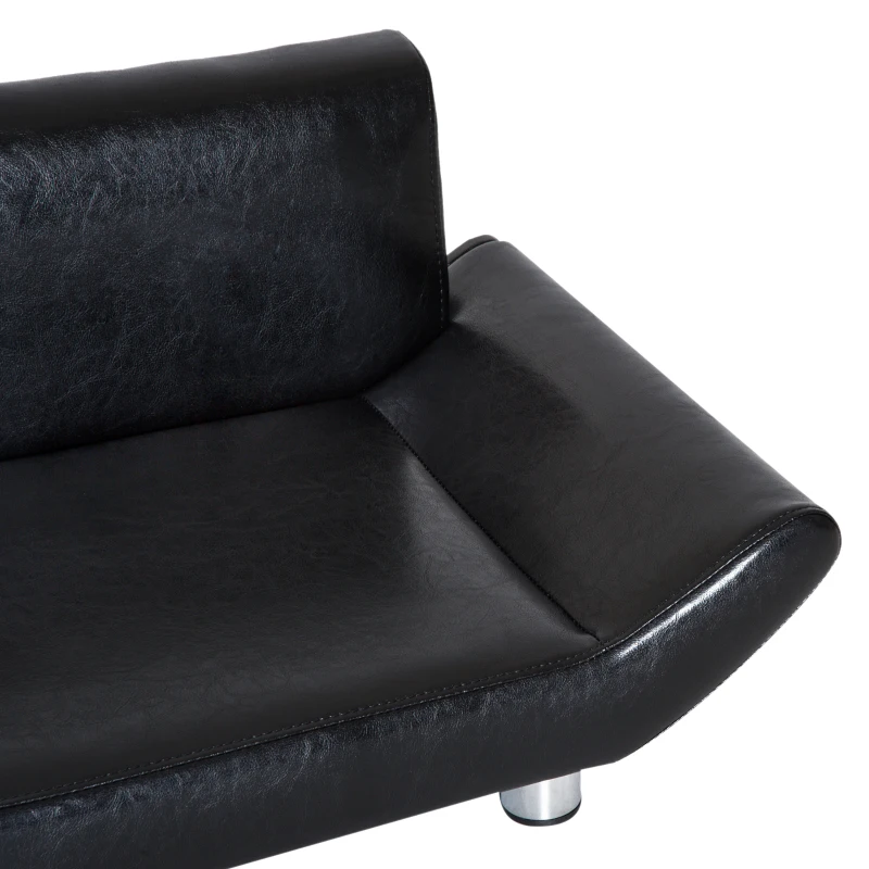 PawHut Pet Sofa Couch Bed, Luxury PU Leather, Wooden Frame-Black