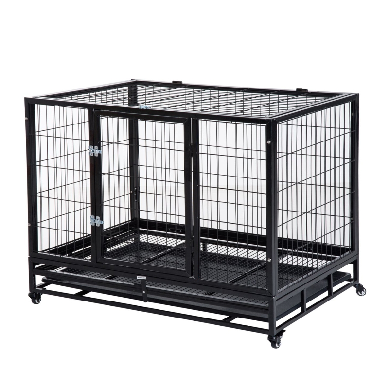 Pawhut Metal Kennel Cage W/Wheels and Crate Tray, 95Lx61.5Wx68.5H cm