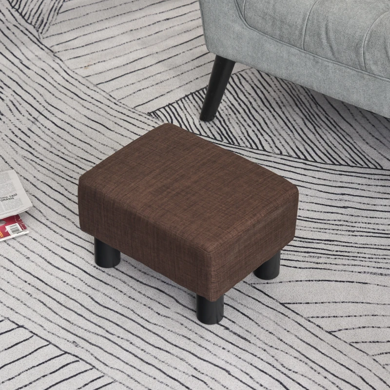 HOMCOM Linen Fabric Footstool Ottoman Cube w/ 4 Plastic Legs Dark Brown(m-10)