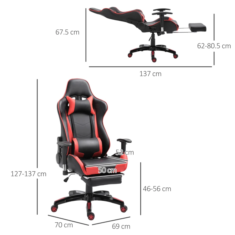 HOMCOM Gaming Executive Office Chair, PU Leather-Red