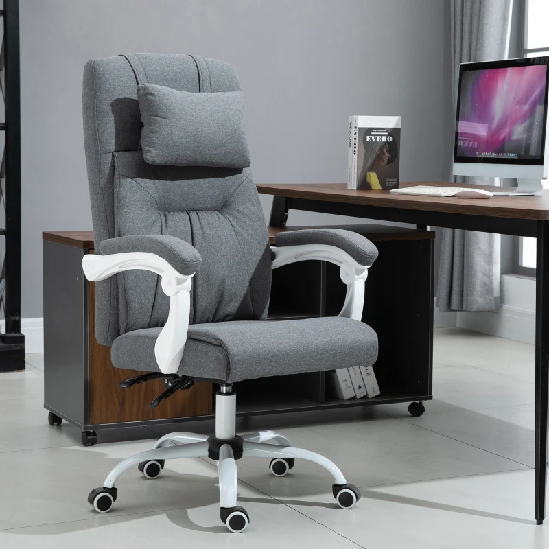 Vinsetto Office Chair w/ Massage Pillow Executive Reclining Ergonomic USB Charger Adjustable Height 360° Swivel Base Grey