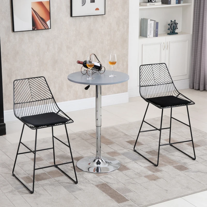 HOMCOM Modern Counter Height Bar Stools Set of 2 pcs Wire Metal Barstools for Kitchen