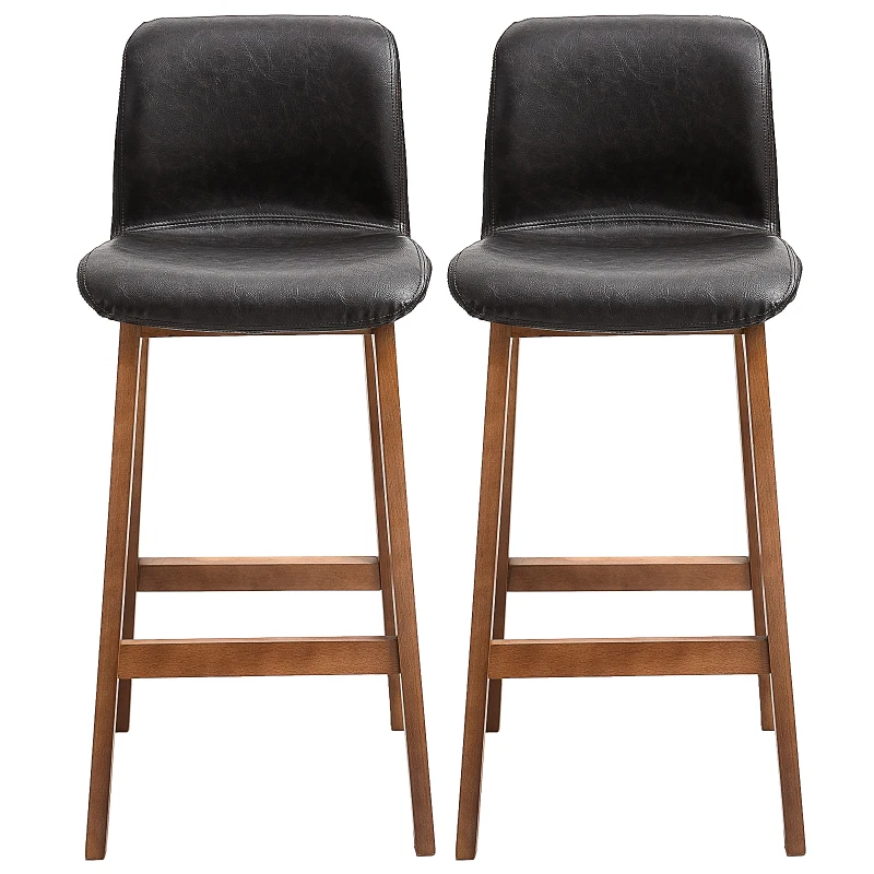 HOMCOM PU Leather Set of 2 Bar Stools w/ Footrest Black/Brown