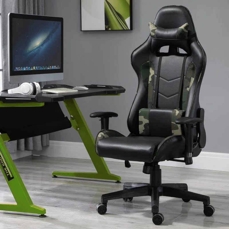 Vinsetto Gaming Office Chair High Back Reclining w/Vibrating Lumbar Cushion Rocking,Green