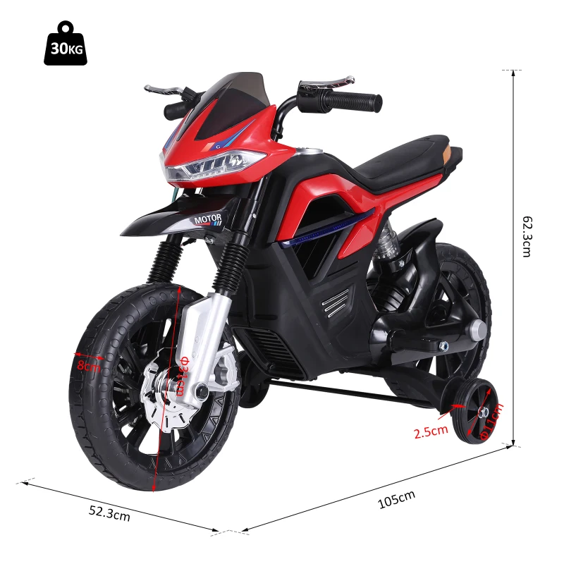 HOMCOM  Ride On Kids Electric Motorbike Scooter 6V Battery Powered w/ Brake Reverse Lights and Music Red