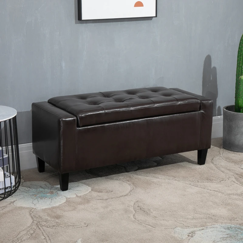 HOMCOM PU Leather Upholstered Lift-Top Tufted Ottoman Brown