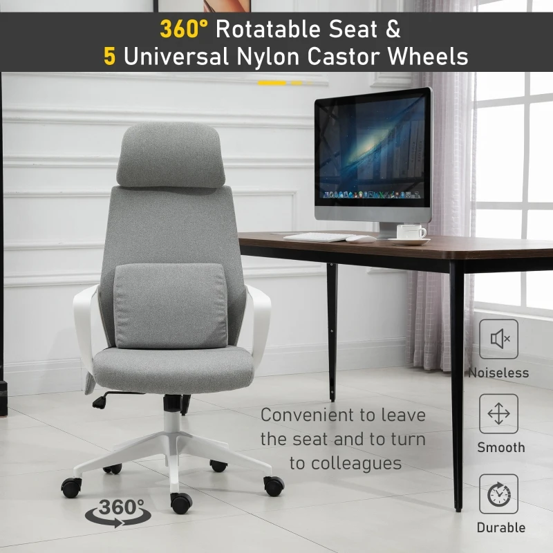 Vinsetto Office Swivel Chair w/ Massage function Lumbar Cushion Adjustable seat & headrest height - White/Grey