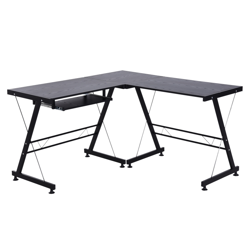 HOMCOM L-Shaped Corner Desk Computer Desk For Home Office Workstation w/Slide-Out Keyboard Tray Adjustable feet-Black