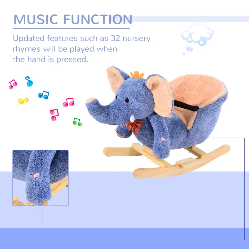 HOMCOM Elephant Rocking, with Sound, Elephant-Blue/Beige