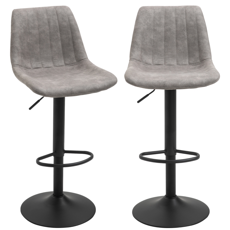 HOMCOM Set Of 2 Microfiber Retro Tub Bar Stools w/ Metal Frame Footrest Home Seat Grey