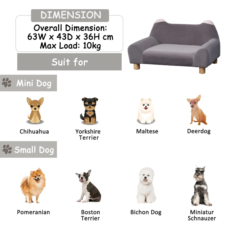 PawHut Faux Velvet Upholstered Sponge Small Pets Sofa Bed Grey