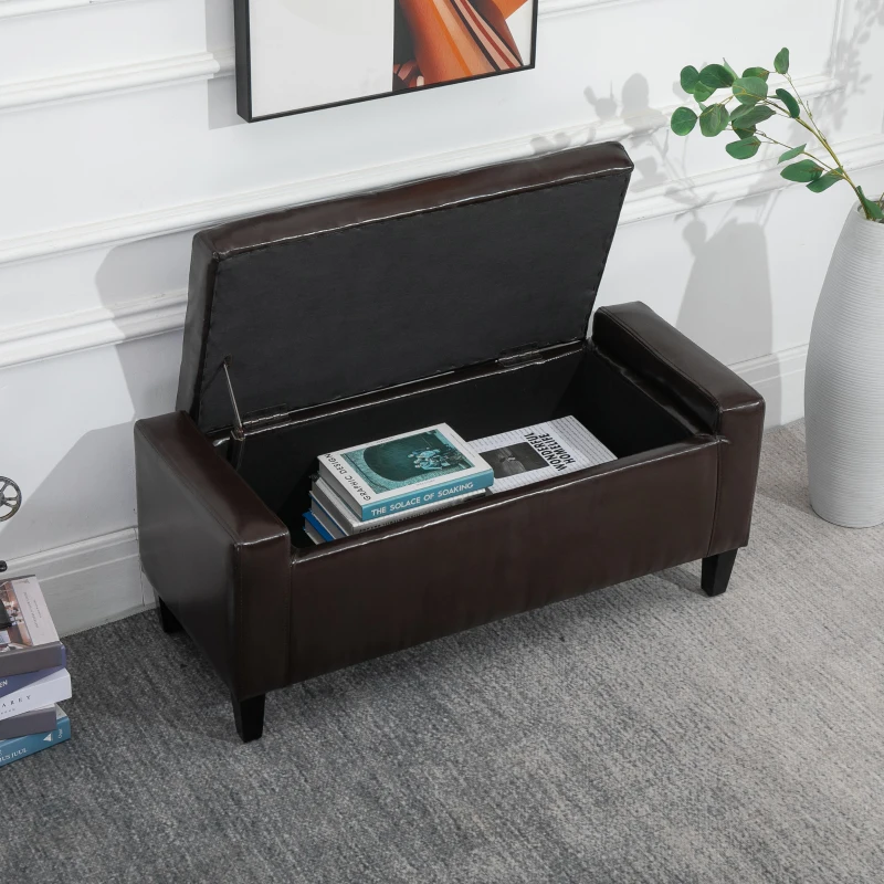 HOMCOM PU Leather Upholstered Lift-Top Tufted Ottoman Brown