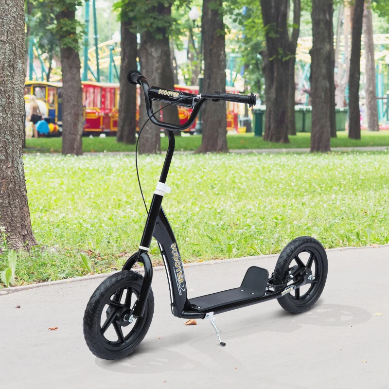 HOMCOM Bicycle Scooter, Kick Scooter for Kids, Big Wheel, 12" Tyres Height Adjustable, Steel Frame-Black