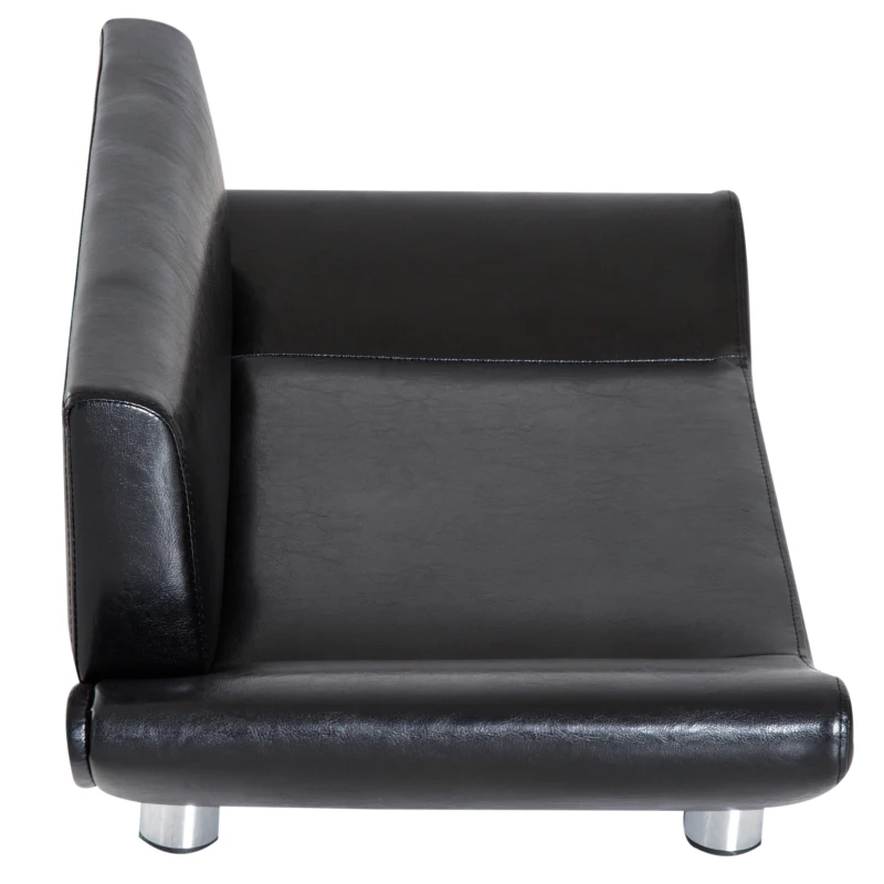 PawHut Pet Sofa Couch Bed, Luxury PU Leather, Wooden Frame-Black