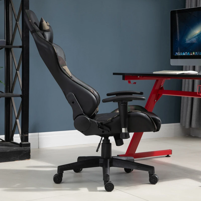 Vinsetto Gaming Office Chair High Back Reclining w/Vibrating Lumbar Cushion Rocking,Green