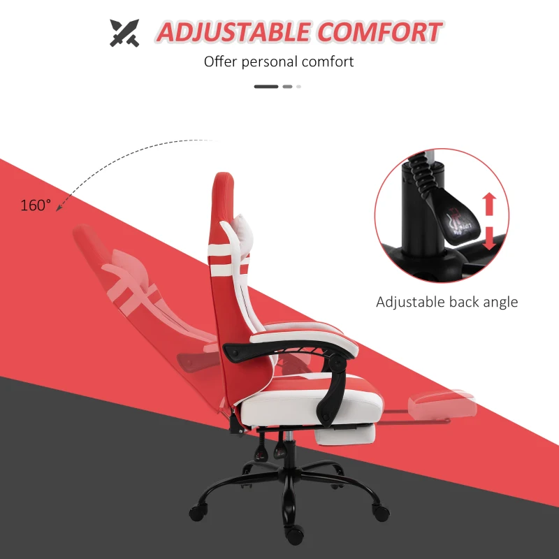 Vinsetto PU Leather Ergonomic Reclining Gaming Chair w/ Retractable Footrest Red/White