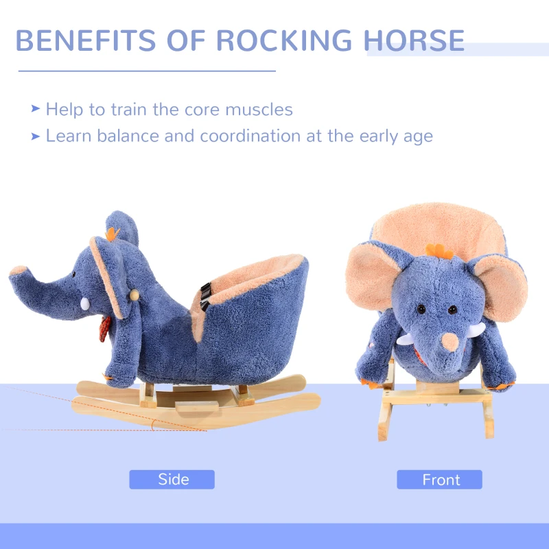 HOMCOM Elephant Rocking, with Sound, Elephant-Blue/Beige