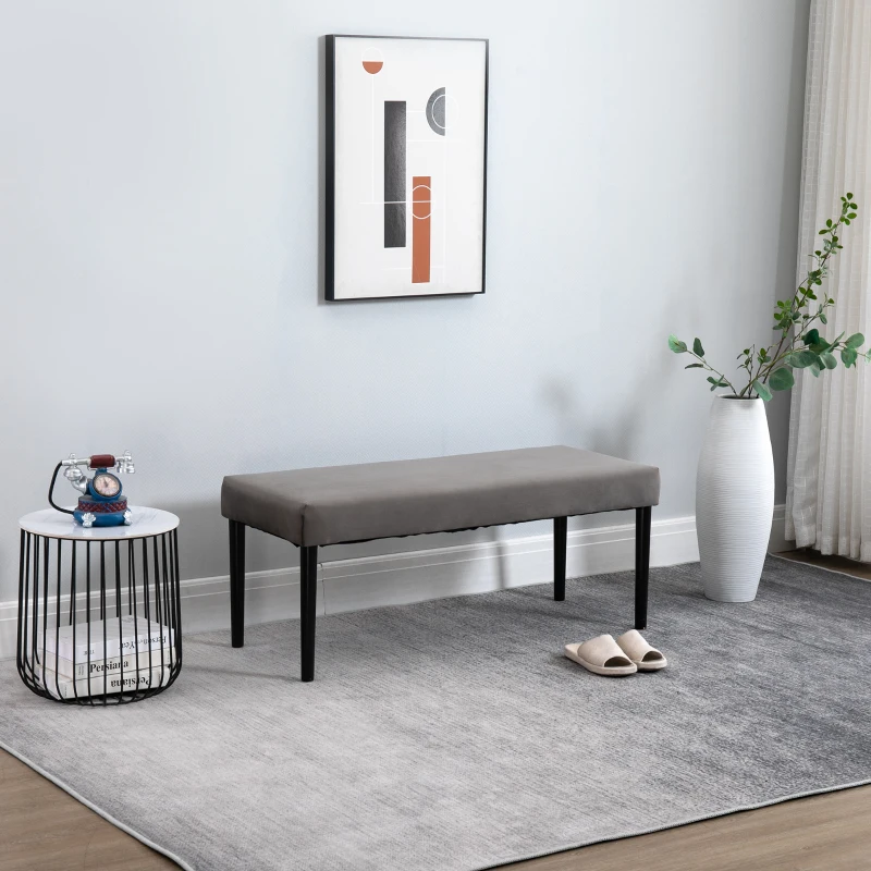 HOMCOM Multipurpose Bench Velvet Upholstered Seat Wood Grey