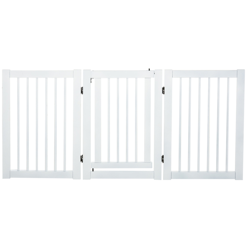 PawHut MDF Freestanding Expandable Pet Gate w/ Latched Door White