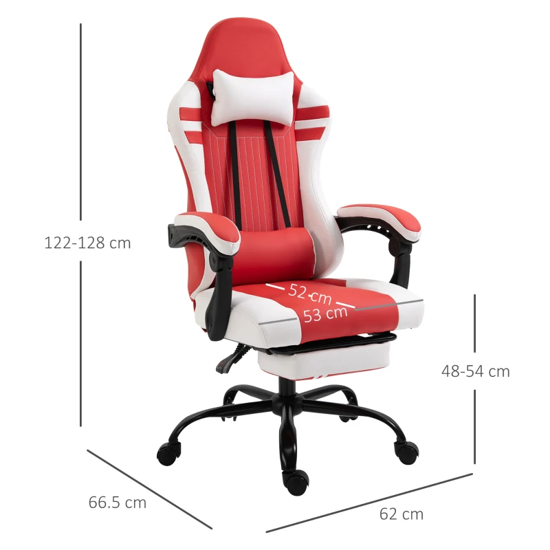 Vinsetto PU Leather Ergonomic Reclining Gaming Chair w/ Retractable Footrest Red/White
