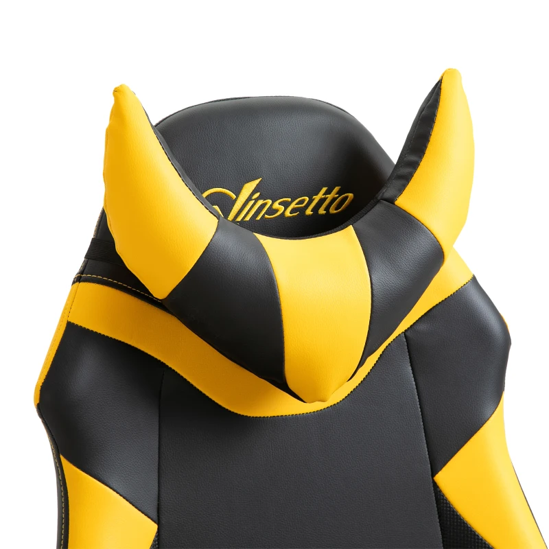Vinsetto PU Leather Bull Horn Headrest Gaming Chair w/ Retractable Footrest Yellow