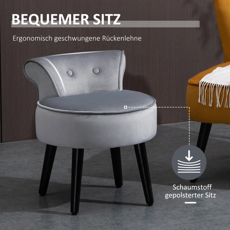 HOMCOM pufa nowoczesny stołek z oparciem otomana do sypialni salonu tkanina przypominająca w dotyku aksamit drewno jodłowe pianka szary 47 x 48 x 54 cm