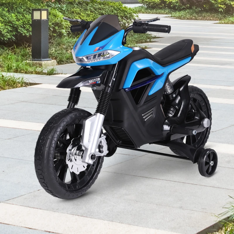 HOMCOM  Ride On Kids Electric Motorbike Scooter 6V Battery Powered w/ Brake Reverse Lights and Music Blue