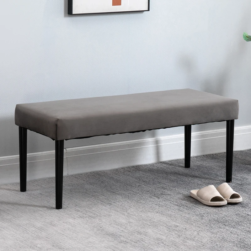 HOMCOM Multipurpose Bench Velvet Upholstered Seat Wood Grey