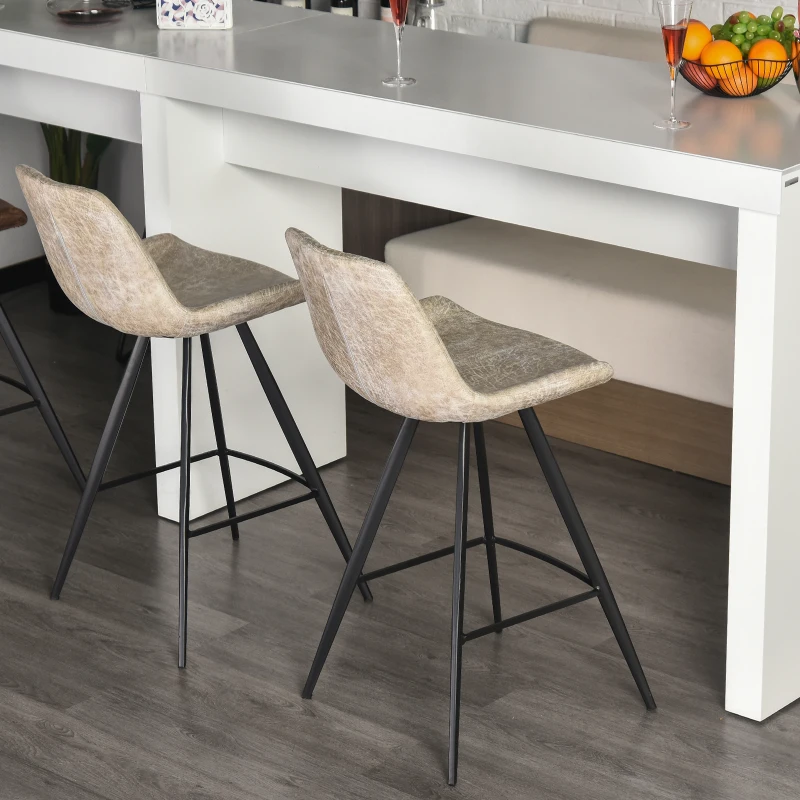 HOMCOM PU Leather Upholstered Twin-Pair Bar Stools Grey