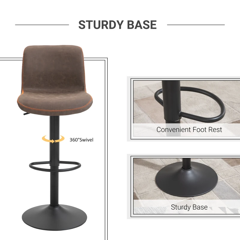 HOMCOM Retro Barstools Set of 2 PU Leather Adjustable Height Swivel Bar Chairs